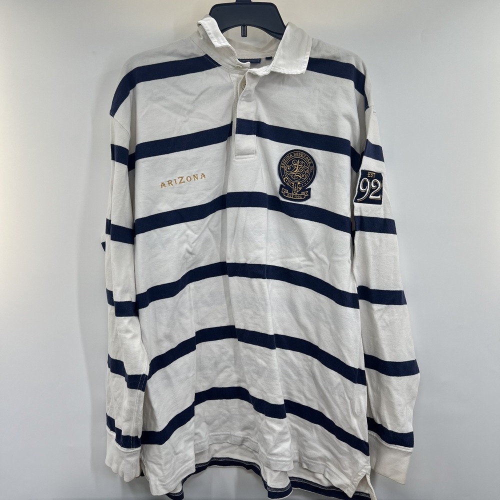 Vintage Arizona Beverage Co Rugby Shirt Mens 2XL Striped Embroidered Long Sleeve